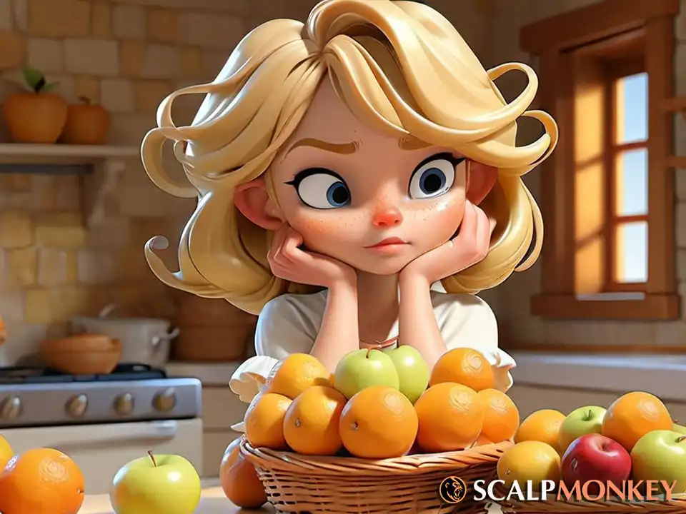 illustration of girl picking orange from basket