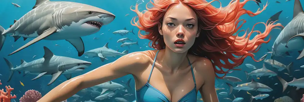 woman swiming with sharks